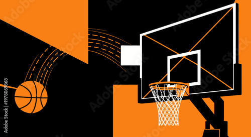 Basketball Hoop and Ball Graphic - Sports Action Illustration