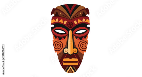 Colorful African Tribal Mask Art Isolated on White Background