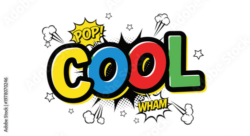 Comic Book Style "COOL" Word Art with "POP" and "WHAM" Sound Effects