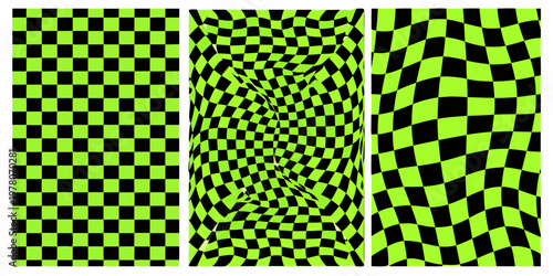 Optical illusion with a checkered pattern in varying degrees of distortion