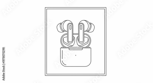 Wireless Earbuds in Charging Case Line Art Icon - Modern Technology and Audio Equipment
