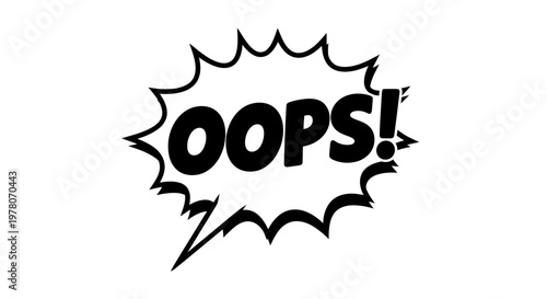 Comic Book Style "OOPS!" Speech Bubble, Black and White, Graphic Design