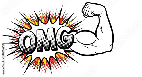 Comic Book Style OMG Explosion with Flexing Bicep