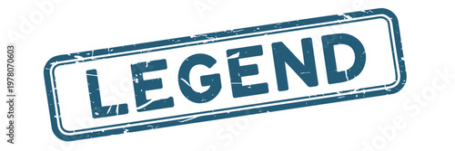 A grunge style stamp displaying the word legend in bold dark lettering