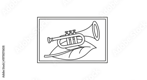 Vintage Trumpet on Leaf Illustration