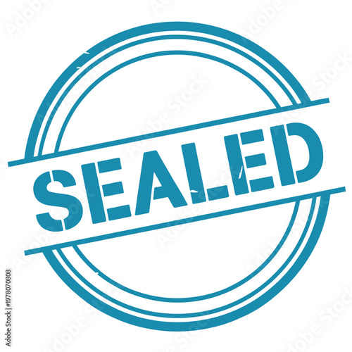 A blue circular sealed stamp with bold lettering and double lines