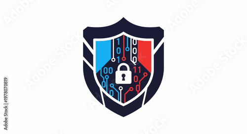 Cyber Security Shield with Binary Code and Lock Icon