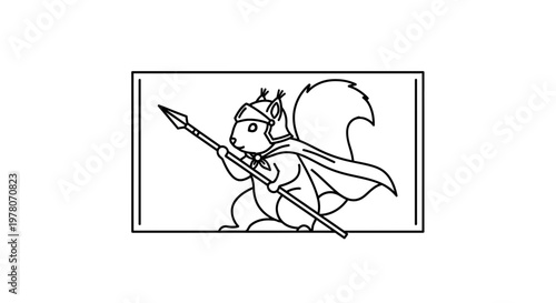 Warrior Squirrel with Spear and Cape, Cartoon Style