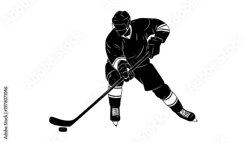 Ice hockey player defensive silhouette vector full isolated on white background