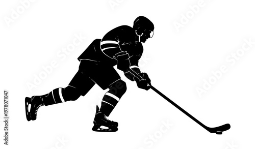 Ice hockey player shooting silhouette vector full isolated sport action illustration