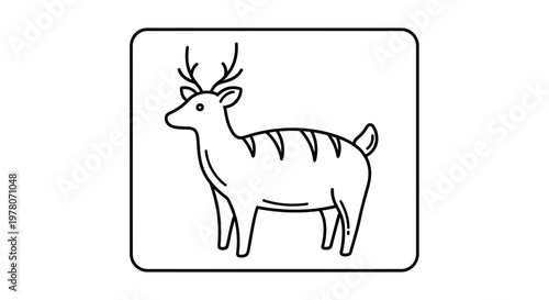Stylized Deer Icon: Minimalist Outline of a Stag with Antlers and Stripes