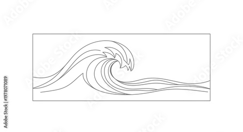 Stylized Line Art Wave Illustration - Dynamic Ocean Swell in Minimalist Design