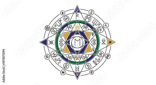 Esoteric Symbol, Mystical Mandala, Rune Circle, Occult Magic, Spiritual Compass