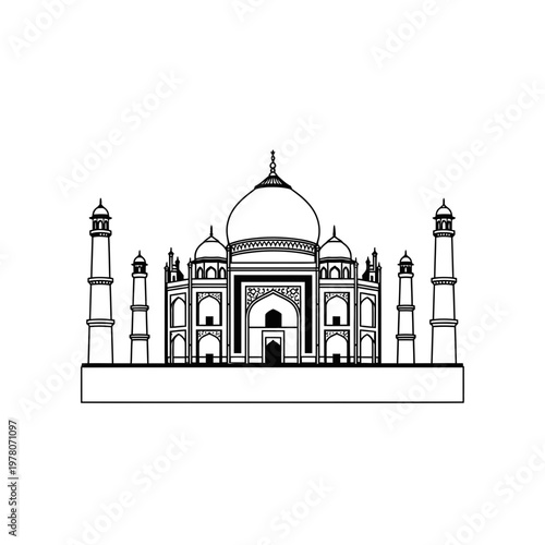 Taj Mahal Line Art Icon Indian Landmark Mughal Architecture Vector Illustration