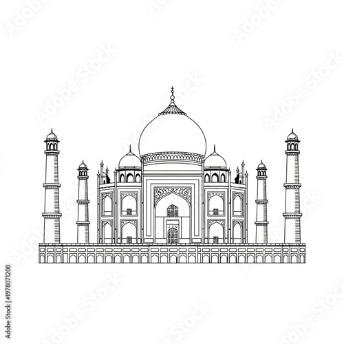 Taj Mahal Line Art Icon Indian Landmark Mughal Architecture Vector Illustration