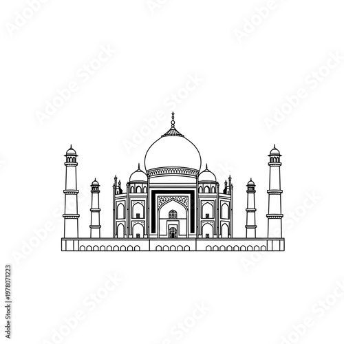 Taj Mahal Line Art Icon Indian Landmark Mughal Architecture Vector Illustration
