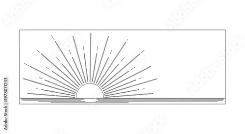 Sunrise Bursting Over Horizon, Abstract Sun Rays, Minimalist Graphic Design
