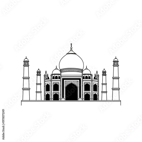 Taj Mahal Icon Indian Monument Mughal Architecture Travel Vector Illustration