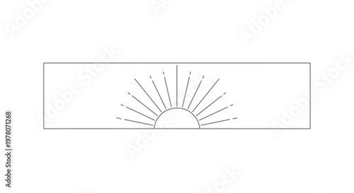 Sunrise Emblem: Abstract Sunburst Rays Emerging from Horizon Line in Minimalist Design
