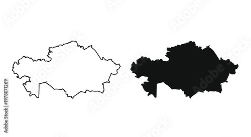 Two contrasting outlines of kazakhstan one white and one black displayed side by side high quality