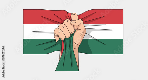 Fist crushing Hungarian flag, symbol of resistance and protest