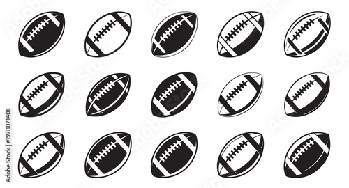 Collection of american footballs isolated on white background vector set.