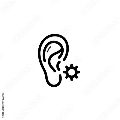 Ear with Settings Gear Icon Hearing Control Audio Adjustment Line Vector Illustration