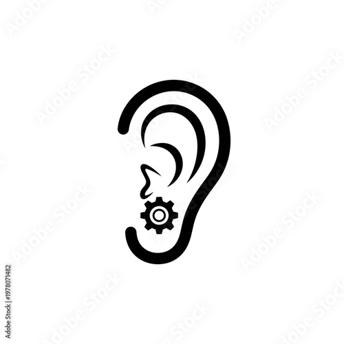 Ear with Settings Gear Icon Hearing Control Audio Adjustment Line Vector Illustration
