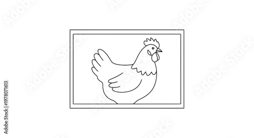 Simple Line Drawing of a Chicken in a Frame
