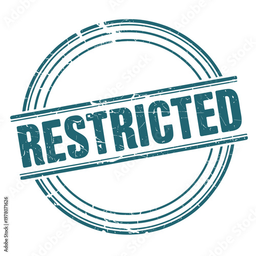 A teal colored distressed restricted stamp isolated on a white background