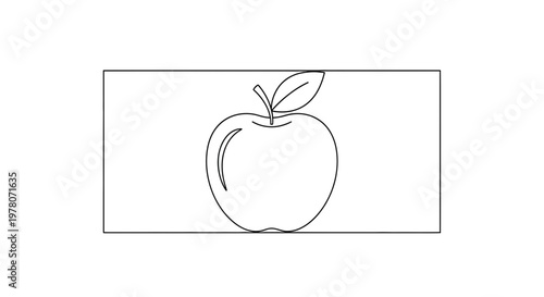 Simple Line Drawing of a Fresh Apple with Leaf and Stem on White Background