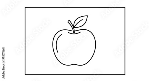 Simple Line Drawing of a Fresh Apple with Leaf on White Background
