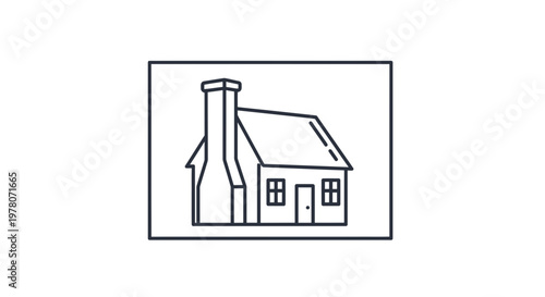 Simple Line Drawing of a Cozy House with Chimney