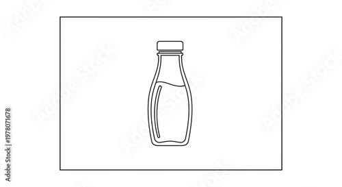 Simple line drawing of a glass bottle with liquid inside, isolated on white background.