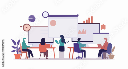 Digital marketing and SEO strategy concept illustration with analytics dashboard and online growth optimization vector design