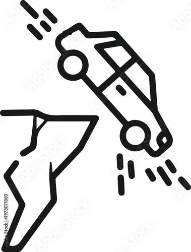 Car falling off broken road cliff with impact lines transparent background accident vector design