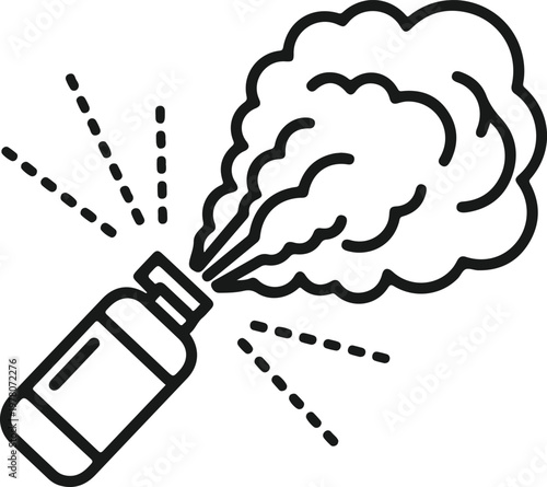 Fumigation or pesticide sprayer releasing cloud of smoke or gas, concept of pollution or pest control, vector outline illustration