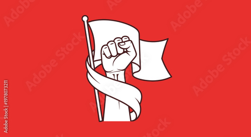 Fist Holding Flag Raising Symbolizing Revolution, Protest, Power, and Unity