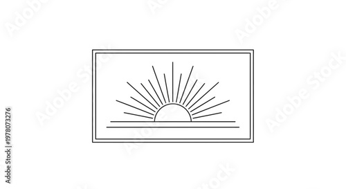 Minimalist Sunrise Over Horizon Line, Geometric Sun Rays, Clean Design