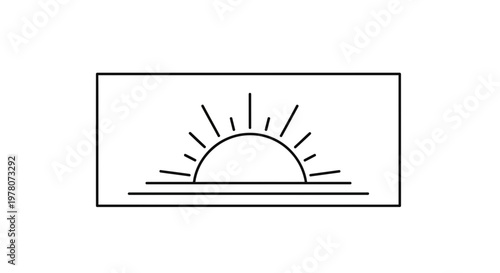 Minimalist Sunrise Over Horizon Line, Simple Line Art, Dawn Sky, New Beginning Concept