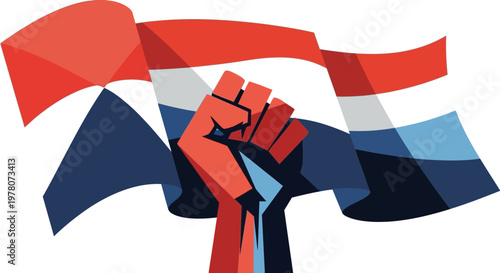 Fist Raised In Front Of Dutch Flag, Symbolizing Power and National Pride