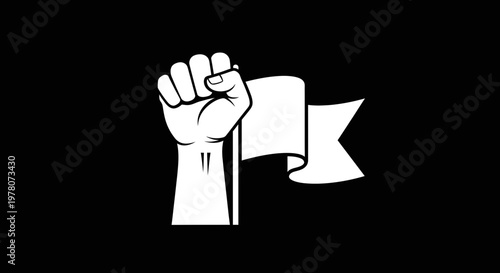 Fist Raised with Banner, Symbol of Protest, Revolution, Freedom, and Solidarity