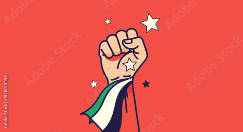 Fist Raised with Palestinian Flag Colors and Stars, Symbol of Resistance and Hope