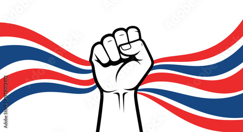Fist Raised, British Flag Colors, Protest Symbol, Unity, Power, Independence