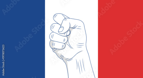 French Fist Gesture Against Flag Background, Symbol of Defiance and Protest