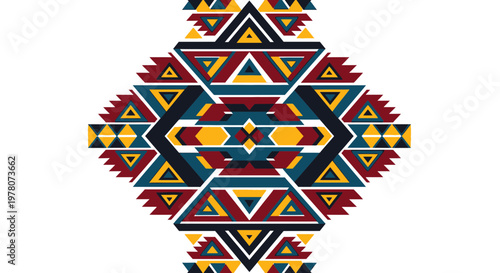 Geometric Tribal Pattern, Ethnic Navajo Inspired Design, Colorful Aztec Motif