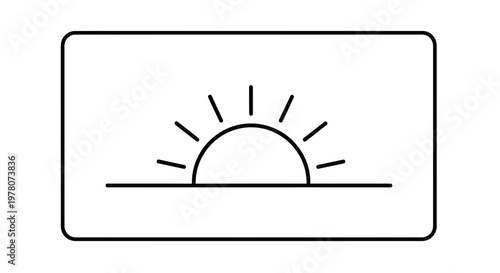 Minimalist Sunrise Icon: Sun Rising Over Horizon Line, Simple Line Art