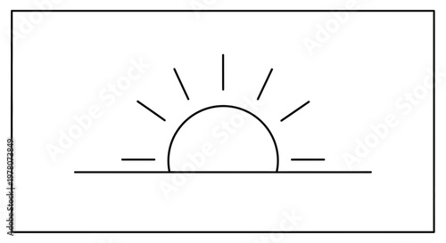 Minimalist Sunrise Icon: Sun Rising Over Horizon Line with Rays