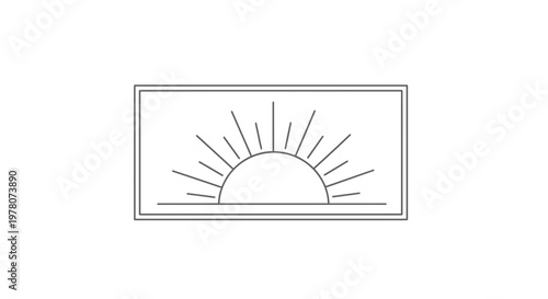 Minimalist Sunrise Icon with Sun Rays and Horizon Line on White Background