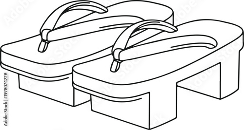 Japanese traditional geta sandals outline icon flat vector illustration isolated on transparent background for culture